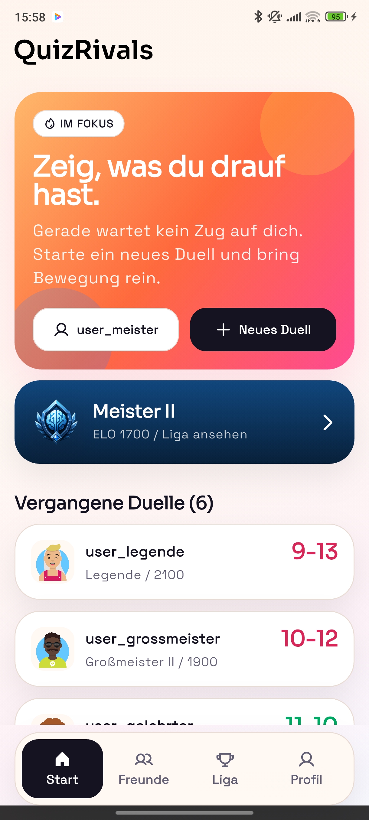 QuizRivals Homescreen